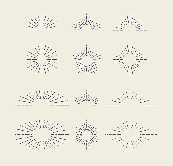 Set Vintage Sunbursts Different Shapes Trendy Hand Drawn Retro Bursting — Stock Vector