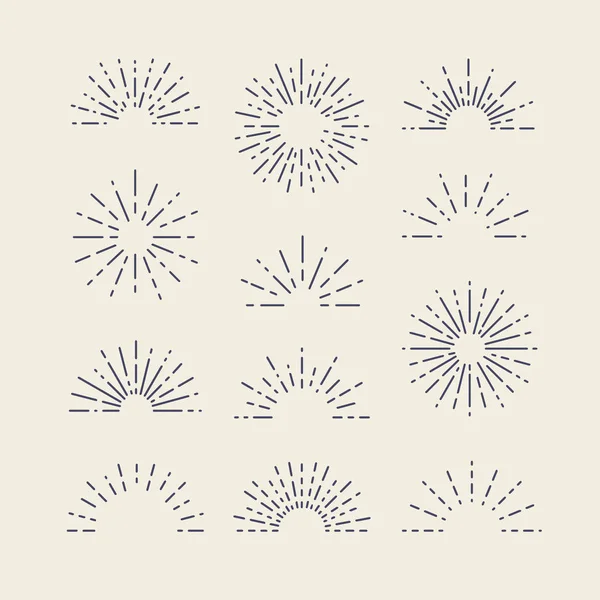 Set Sunbursts Vintage Diferentes Formas Elementos Diseño Rayas Explosión Retro — Vector de stock