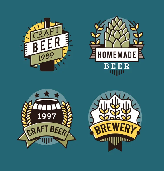 Vector Line Art Badge Craft Beer Logo Vintage Label Voor — Stockvector