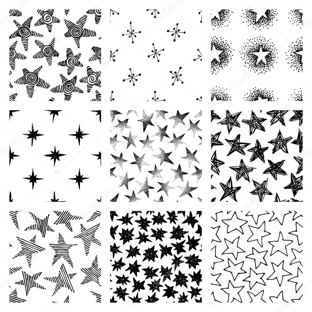 Hand drawn seamless pattern. Abstract doodle background. Vector art illustration stars - Vector
