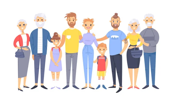 Conjunto Diferentes Casais Famílias Caucasianas Desenhos Animados Pessoas Diferentes Idades —  Vetores de Stock