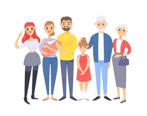 Conjunto Diferentes Casais Famílias Caucasianas Desenhos Animados Pessoas Diferentes Idades —  Vetores de Stock