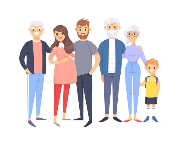 Set Different Caucasian Couples Families Cartoon Style People Different Ages — Stock Vector