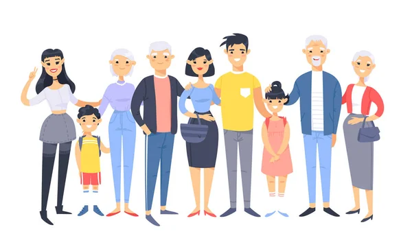 Set Diverse Coppie Asiatiche Famiglie Persone Stile Cartone Animato Diverse — Vettoriale Stock