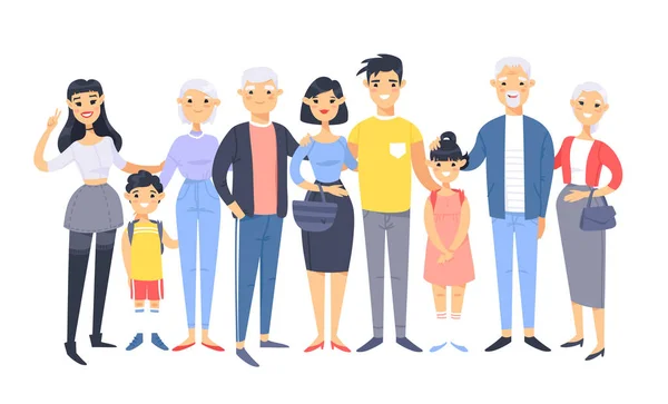 Conjunto Diferentes Parejas Asiáticas Familias Personas Diferentes Edades Jóvenes Mayores — Vector de stock