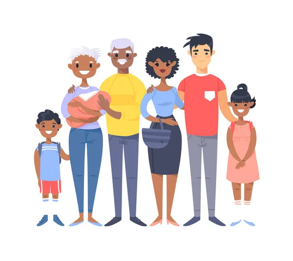 Ensemble Différents Couples Familles Dessins Animés Différentes Races Nationalités Afro — Image vectorielle