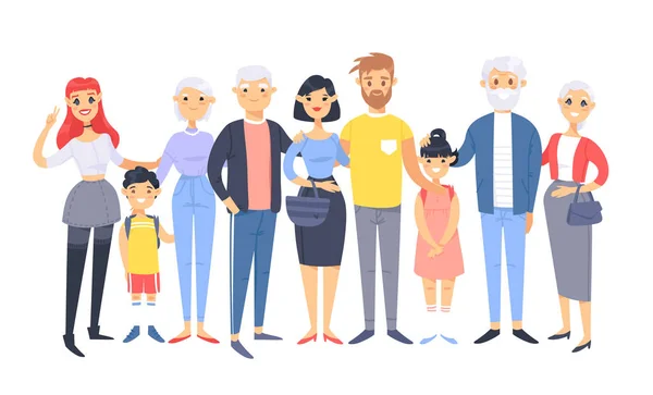 Conjunto Diferentes Parejas Familias Estilo Dibujos Animados Personas Diferentes Razas — Vector de stock