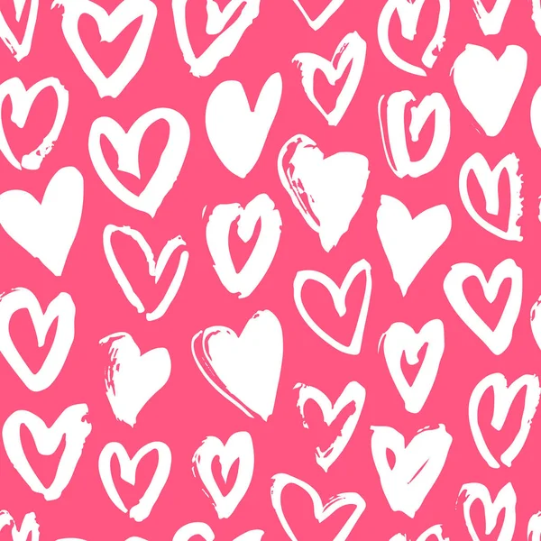 Rukou Kreslených Barvy Vzor Bezešvé Srdce Růžové Bílé Pozadí Nákres — Stockový vektor