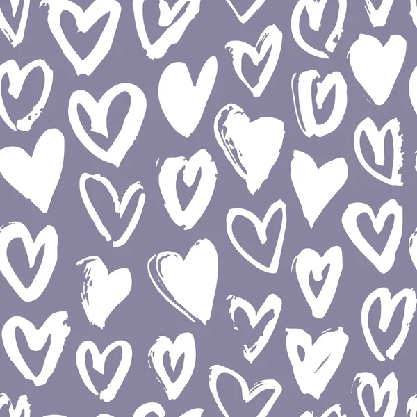 Peinture Dessinée Main Motif Sans Couture Violet Fond Coeur Blanc — Image vectorielle