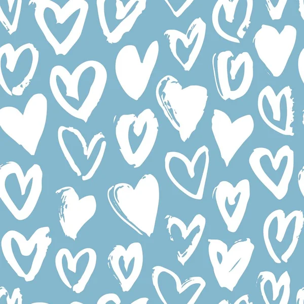 Blue White Seamless Pattern Hearts Hand Drawn Vector Illustration Decorative — Stock Vector