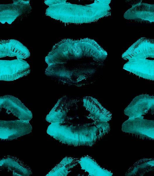 Hand Gezeichnet Säure Freaky Mode Illustration Lippenstift Kuss Weibliches Nahtloses — Stockfoto