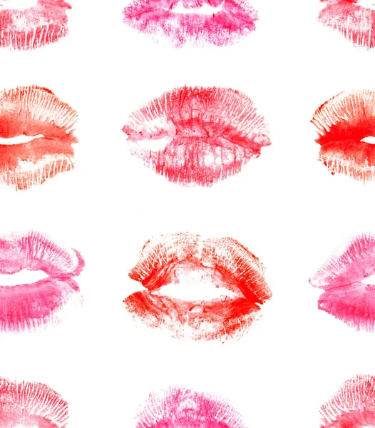 Handgezeichnete Mode Illustration Lippenstift Kuss Weibliches Nahtloses Muster Mit Roten — Stockfoto