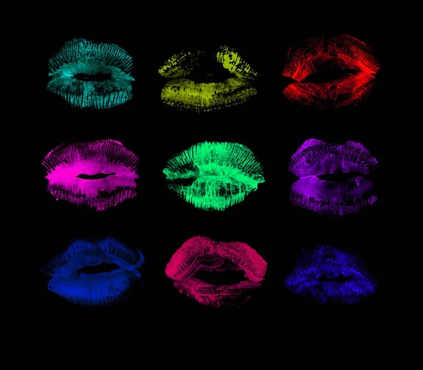 Hand drawn acid freaky fashion illustration lipstick kiss. Female seamless pattern with neon lips. Artistic background