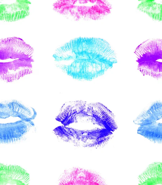 手描き下ろし酸きたいファッション図口紅の接吻 ネオンの唇で女性のシームレスなパターン 芸術の背景 — ストック写真