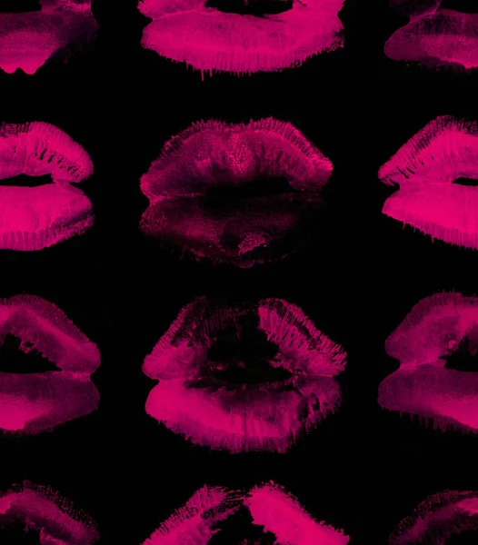 Hand Getekende Mode Illustratie Lippenstift Kus Vrouwelijke Naadloze Patroon Met — Stockfoto
