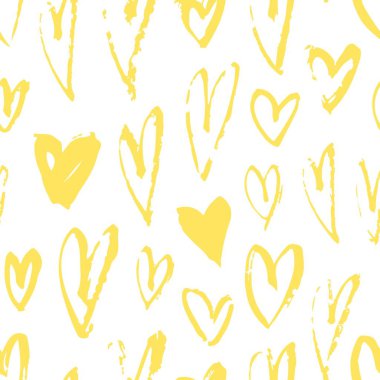 Sarı kalpler ile Seamless modeli. El vektör çizim çekilmiş. Dekoratif elemanları tasarımı için. Yaratıcı sanat çalışmaları