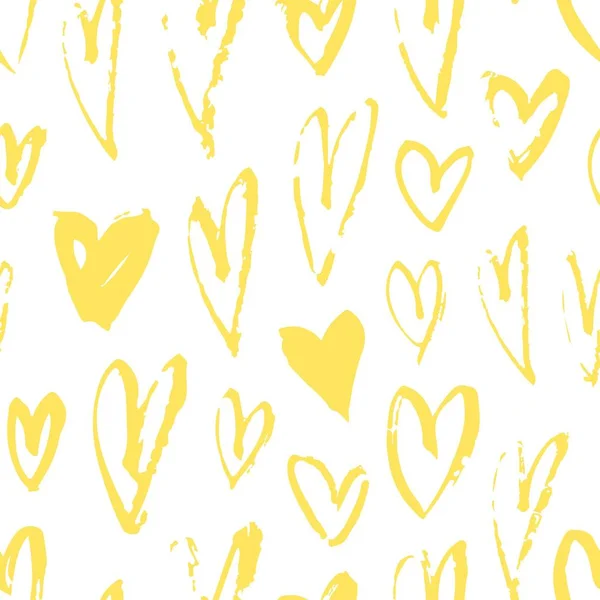 Seamless Pattern Yellow Hearts Hand Drawn Vector Illustration Decorative Elements — Stock Vector
