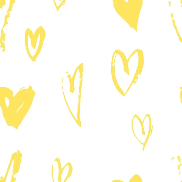 Seamless Pattern Yellow Hearts Hand Drawn Vector Illustration Decorative Elements — Stock Vector