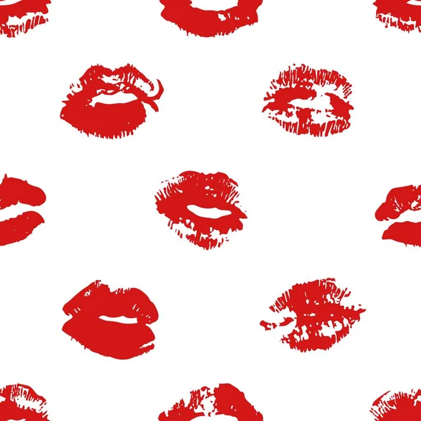 손으로 그린된 일러스트 립스틱 키스입니다 입술으로 여성의 패턴입니다 로맨틱 — 스톡 벡터