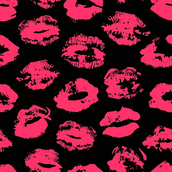 Handgezeichnete Mode Illustration Lippenstift Kuss Weibliches Nahtloses Muster Mit Roten — Stockvektor