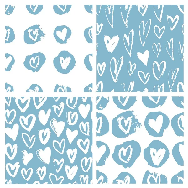 Blue White Seamless Pattern Hearts Hand Drawn Vector Illustration Decorative — Stock Vector