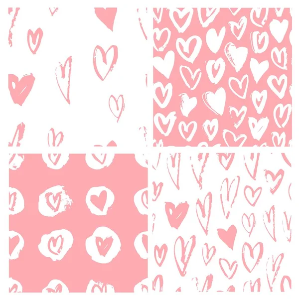 Hand Drawn Paint Seamless Pattern Pink White Hearts Background Abstract — Stock Vector