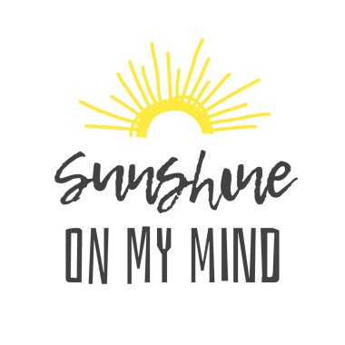 El çizilmiş yaz alıntı ve güneş gözlüğü illüstrasyon. Gerçek tropikal vektör arka planı. Sanatsal doddle çizim. Yaratıcı mürekkep sanat çalışmaları ve metin Sunshine On My Mind