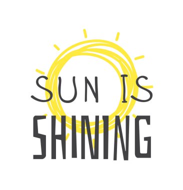 Düzenlenmiş güneş illüstrasyon Doodle stil öğesi ve yaz teklif ver. Sarı güneş sistemi nesneleri pozitif metinle