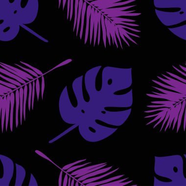 Palmiye yaprakları ile el çekilmiş yaz Dikişsiz desen. Tropikal vektör arka plan. Sanatsal doddle çizim. Yaratıcı mürekkep sanat eseri. Moda illüstrasyon