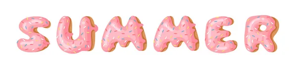 Cartoon Vector Illustration Donut Und Wort Sommer Handgezeichnete Zeichnung Süßes — Stockvektor