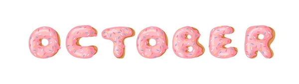 Illustration Vectorielle Dessin Animé Donut Mot Octobre Dessin Main Petit — Image vectorielle