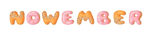 Illustration Vectorielle Dessin Animé Donut Mot Nowember Dessin Main Petit — Image vectorielle