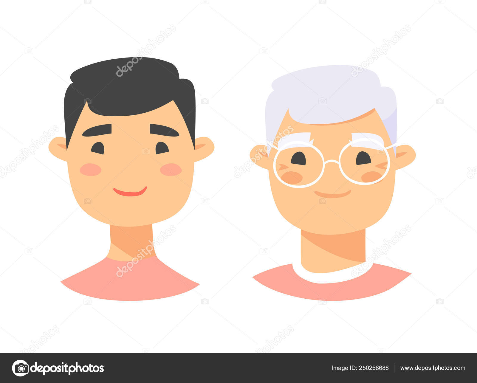 Cartoon Aging Asian Set Of Asian Male Characters Cartoon