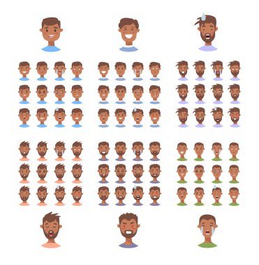 Erkek emoji karakter kümesi. Karikatür tarzı duygu simgeler. Isola