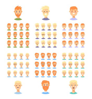 Erkek emoji karakter kümesi. Karikatür tarzı duygu simgeler. Isola