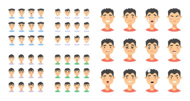 Erkek emoji karakter kümesi. Karikatür tarzı duygu simgeler. Isola