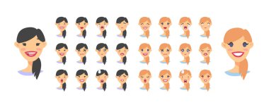 Kadın emoji karakter kümesi. Karikatür tarzı duygu simgeler. ISO