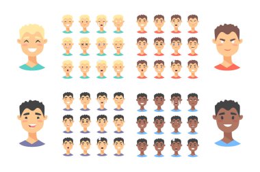 Erkek emoji karakter kümesi. Karikatür tarzı duygu simgeler. Isola