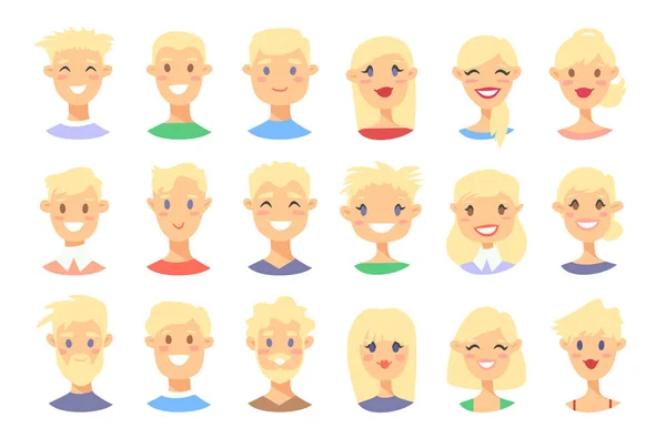 Ensemble de personnages blondes masculins et féminins. Cartoon style Scandin — Image vectorielle