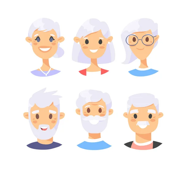 Kaukázusi Férfi és női karakterek sorozata. Rajzfilm stílusú elder — Stock Vector