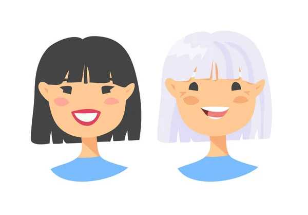 Ensemble de personnages féminins asiatiques. Cartoon style personnes âgées et jeunes — Image vectorielle