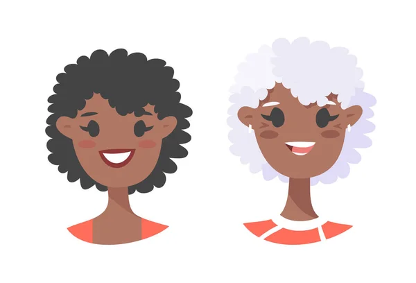 Ensemble de personnages féminins afro-américains. Cartoon style personnes âgées — Image vectorielle