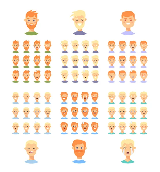 Set de personaje emoji masculine. Pictograme emoționale stil desene animate. Isola — Vector de stoc