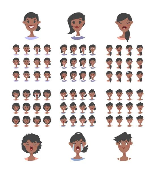 Női emoji karakterek sorozata. Rajzfilm stílusú emotion ikonok. ISO — Stock Vector
