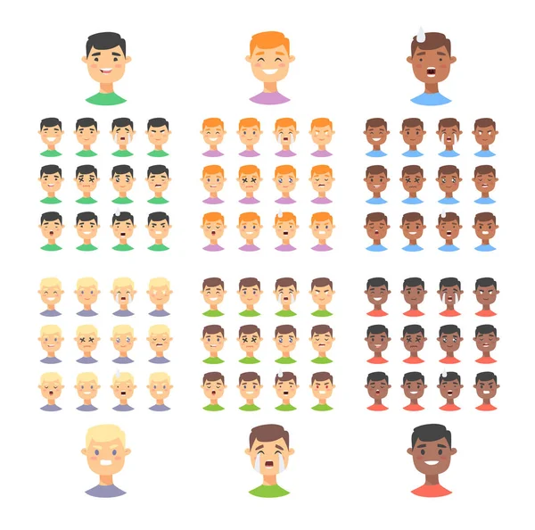 Het aantal mannelijke emoji tekens. Cartoon stijl emotie iconen. Isola — Stockvector