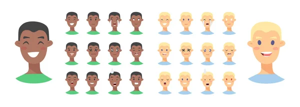 Ensemble de personnages emoji masculins. icônes d'émotion de style dessin animé. Isola — Image vectorielle