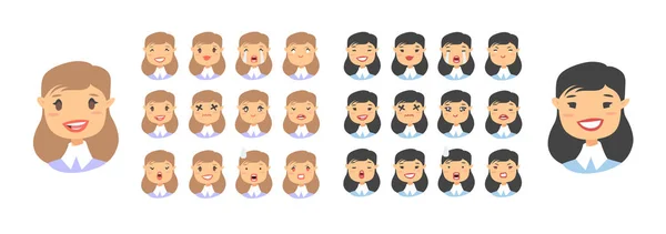 Női emoji karakterek sorozata. Rajzfilm stílusú emotion ikonok. ISO — Stock Vector