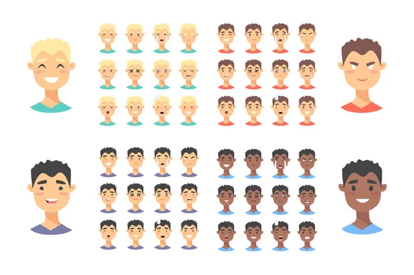 남성 emoji 문자 집합입니다. 만화 스타일 감정 아이콘입니다. 이 솔 라 — 스톡 벡터
