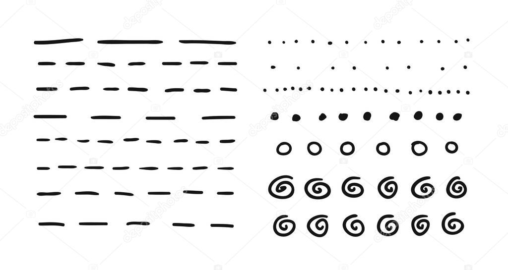 Hand drawn set of objects for design use. Black Vector doodle do