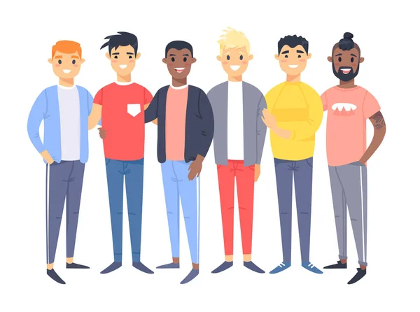 Conjunto de um grupo de homens diferentes. Personagens de estilo dos desenhos animados de dif —  Vetores de Stock